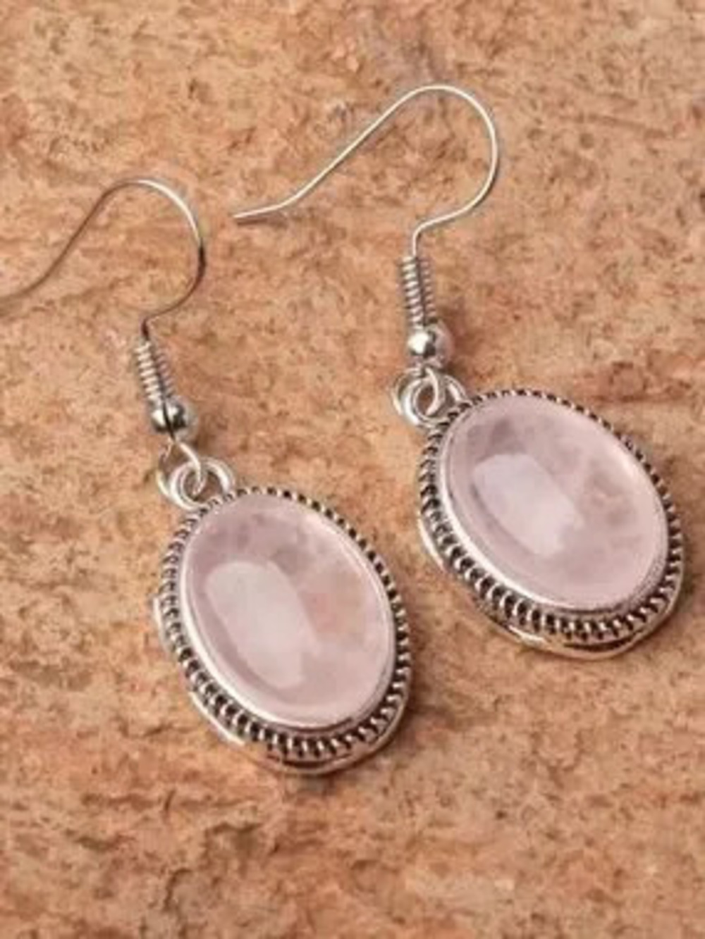 Rose Quartz Oval Drop Earrings N2466
